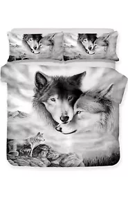 Wolf Couple Bedding Set Duvet Cover & 2 Pillow Cases 80x90 cm New Full - Picture 1 of 5