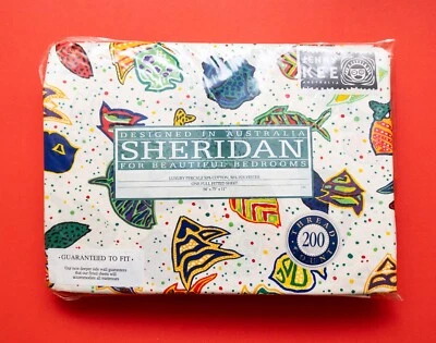 Sábana Completa Doble Ajustable Sheridan Jenny Kee Peces Tropicales Difícil de Encontrar Nuevo de Lote Antiguo Foto 1 de 4