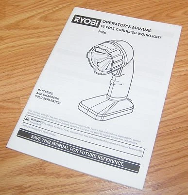 Genuine Ryobi (P700) 18 Volt Cordless Worklight Flashlight Operator's Manual  - Image 1 of 3