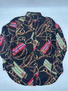 Lauren Ralph Lauren Shirt 1X Women Bridle Equestrian Missing Top Button EUC - Picture 1 of 8