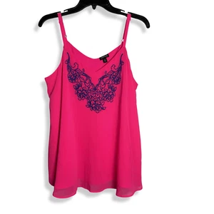 Torrid Tanktop Damen 00 Medium Sophie rosa Chiffon V-Ausschnitt Cami Blumen bestickt - Bild 1 von 12