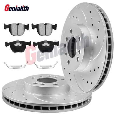 Front Drilled Rotors Ceramic Brake Pads for 2000 - 2005 2006 BMW X5 3.0i 4.4i Foto 1 de 4