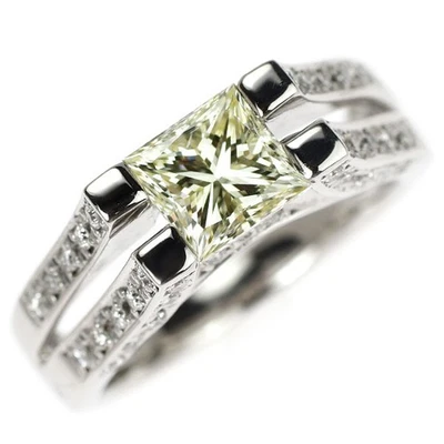 Pt900 princess cut diamond ring 1.505ct D0.31ct - Auth free shipping from Japan- - Image 1 of 4