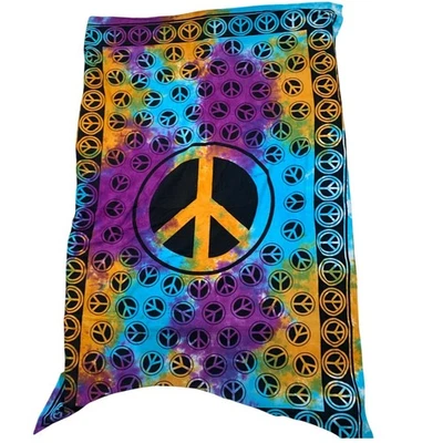 Tie Dye Peace Sign Tapestry Wall Hanging Boho Hippie Festival 8 x 6 ft - Image 1 of 3