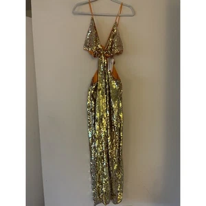 ASOS Edition Knot Front Sequin Disco Midi Dress Cut Outs in Orange Size 14 NWT - Picture 1 of 5