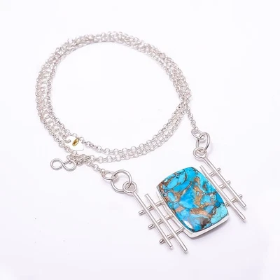 铜蓝色绿松石 925 纯银网球项链 19-23 英寸 CP_9441_204_46 — 第 1/4 张图片