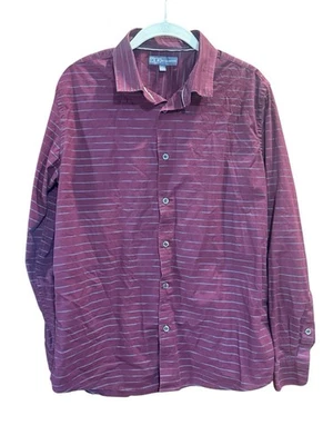 Camisa de vestir para hombre Ike Behar M borgoña a rayas manga larga mezcla de algodón botón Foto 1 de 4