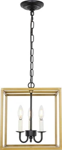 Vintage Brass and Black Eclipse Chandelier – Elegant 3 Light - Picture 1 of 1