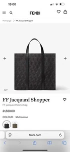 Authentic Fendi Black/silver FF Jacquard fabric Shopper Large Tote Bag RRP £1520 - Picture 1 of 22