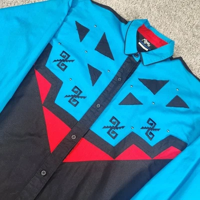 Camisa De Colección Roper Western Para Mujer Mediana Azteca Turquesa Vaquero Rodeo Hecha en EE. UU. Cuentas Foto 1 de 4
