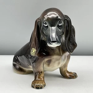 VTG XL GORGEOUS Keramos CHOCOLATE DACHSHUND Dog Figurine PORCELAIN Austria E&R - Picture 1 of 22