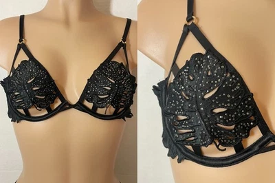 $69 VICTORIA'S SECRET 38D Low Cut Demi Bra Strappy Rhinestone Tropical Leaf - Image 1 of 4