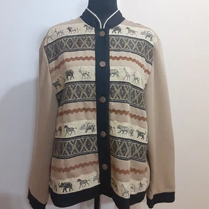 Vintage Stonebridge Safari Themed LINEN BLEND Light Jacket Size LARGE - Picture 1 of 12