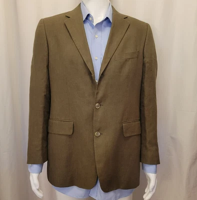 J Crew sport coat mens 40R brown olive 3-button 100% linen Hungary double vent - Image 1 of 4