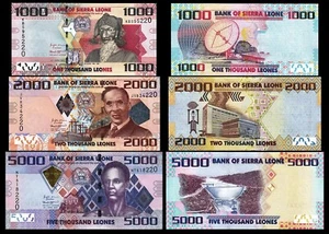 Sierra Leone, 3 Pcs SET 1000 2000 5000 Leones 2021, UNC P-30 31 32 - Picture 1 of 9
