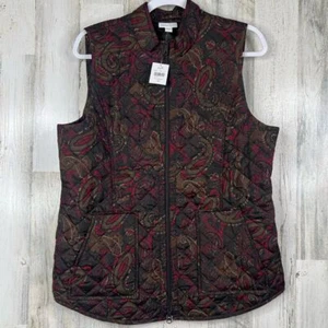 NEW! J Jill Paisley Vest Womens Medium Full Zip Quilted Puffer Jacket w Pockets - Picture 1 of 10