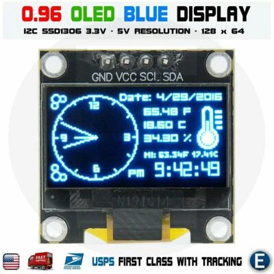 0.96" I2C IIC 128X64 LED OLED LCD Display Module for Arduino Blue Color SSD1306