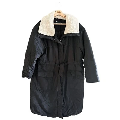 Abrigo Chaqueta Parka Damas ASOS Negro Cuello Polar Longline Cinturón Talla 14 Foto 1 de 4