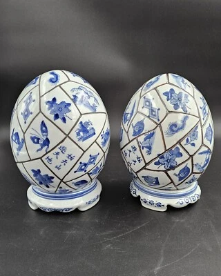 2 больших сине-белых азиатских фарфоровых яйца - Изображение 1 из 4