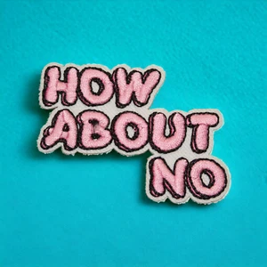 How About No Pink Spell Out Bubble Letters Clothing Iron On Patch Decal - Picture 1 of 2
