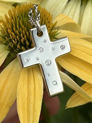 Tiffany & Co 18K White Gold Etoile Diamond Cross Pendant Necklace 25 In 20.5 GR - Image 1 of 4