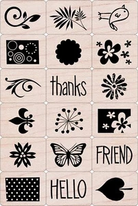 Hero Arts Wood Mounted Rubber Stamp Tub Set "Design Elements Ink N' Stamp" LP137 - Imagen 1 de 1