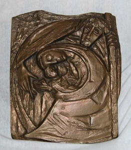 XL relief, Holy Family, Joseph Krautwald, Jeus, Mary and Jesus, bronze 40 cm - Picture 1 of 2