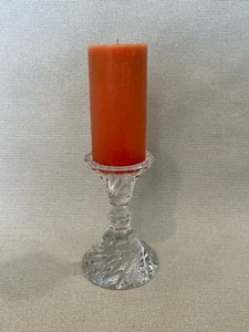 Clear Crystal Candlestick Holders For Pillar Taper, 7" Tall, 3 3/4" Diameter - Picture 1 of 6