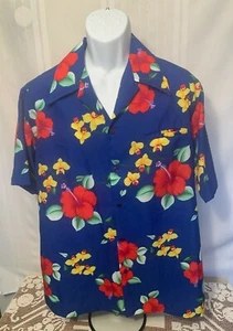 Camicia da spiaggia grande Fashions By Loke Honolulu Hawaii fiori floreali con bottoni blu - Foto 1 di 12