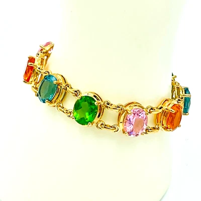 Brazalete tenis chapado en oro de plata de ley 925 con piedras preciosas multicolores de 7,25"  Foto 1 de 4