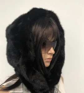 DARK BROWN MINK FUR HAT HOOD STRAP HOOKS LOCKS One sz. n18-104 - Picture 1 of 5