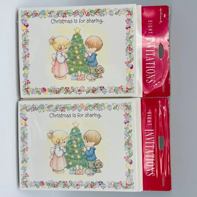 Lote 2 Convites Vintage Precious Moments Festa Árvore de Natal Pacotes 16 Cartões - Imagem 1 de 4