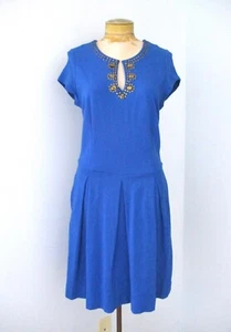 C Wonder cobalt blue knit swing dress chunky jewels neck cutout hand pockets M - Picture 1 of 6