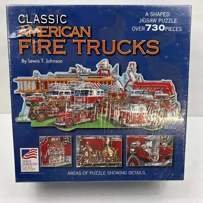Classic American Fire Trucks Shaped Puzzle 36" x 15 1/2" NEW SEALED BOX 730 pcs - Image 1 of 4