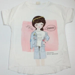 Zara Kids Girl's Ivory Cool Girl Graphic Oversized Tee T-Shirt Top in size 8 - Picture 1 of 2