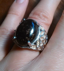 Matrix Silber Schungit 14K Gelbgold und Platin über Kupfer Ring (Größe 7) - Bild 1 von 15