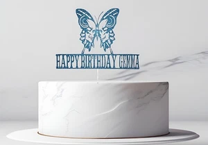 Personalised Butterfly skulls cake topper birthday party punk alternative decor - Picture 1 of 2