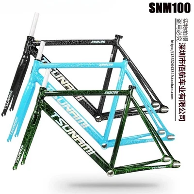 Cuadro de bicicleta de engranaje fijo Fixie de una sola velocidad con horquilla y auriculares Foto 1 de 4