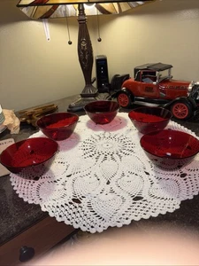 ARCOROC France Ruby Red Glass Cereal Bowls—Set Of 5–5” Diameter & 2 1/4” Deep - Picture 1 of 11