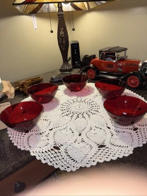 ARCOROC France Ruby Red Glass Cereal Bowls—Set Of 5–5” Diameter & 2 1/4” Deep - Image 1 of 4