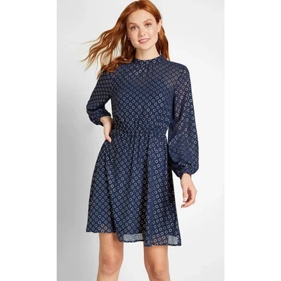 Modcloth Navy Dress SZ XL Gold rings print A-Line Modest Party Knee Length - Image 1 of 4
