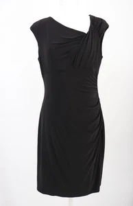 Lauren Ralph Lauren Dress Womens Size 12 Midi Black Twist Neck Ruched Sleeveless - Picture 1 of 7