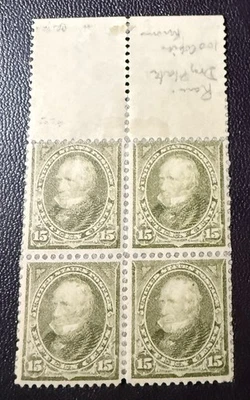 EE. UU. Sc# 284 *COMO NUEVO SIN GOMA { "ESCASO BLOQUE DE 4} BONITO 15c ARCILLA VERDE OLIVA DE 1898 Foto 1 de 4