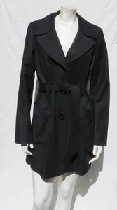 Kenneth Cole US Women’s M Black Cotton Tie Belt Single Breasted Trench Coat - Picture 1 of 9