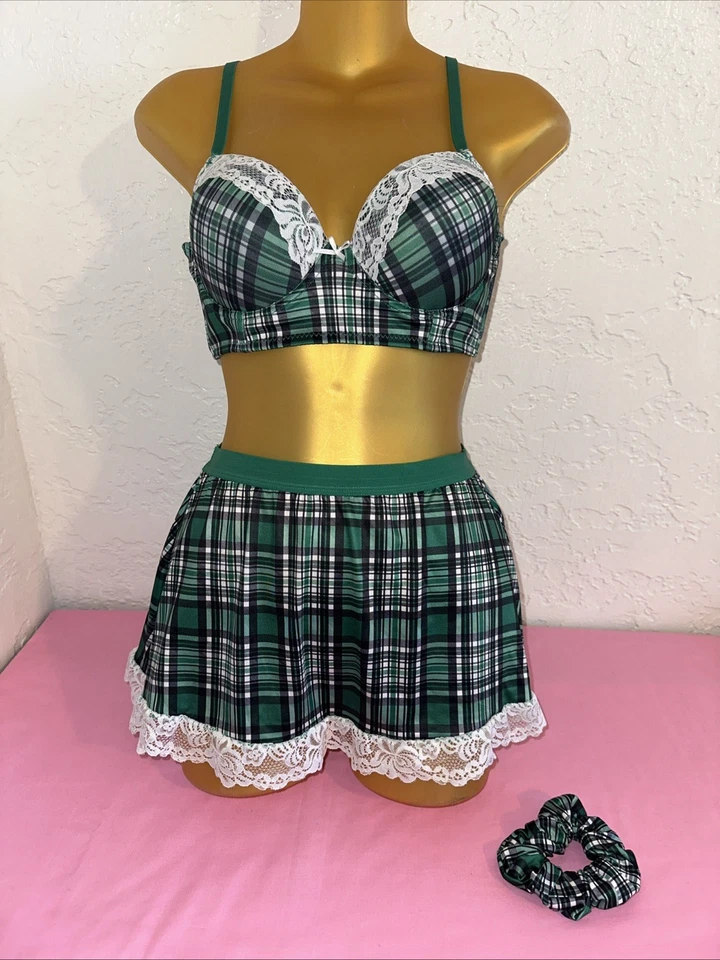 Disfraz de Halloween a Cuadros Verde para Niña Escolar 34B Sujetador Top Mini Falda Talla Pequeña Foto 1 de 4