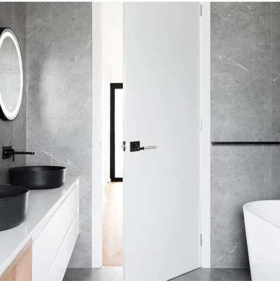 Manija de puerta negra mate y plateada satinada - Juego de palancas de paso de latón macizo con Squa Foto 1 de 4