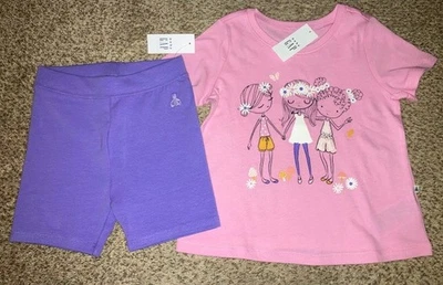 NUEVO Con Etiquetas Bebé Gap Niña S/S Rosa "Niña" Camiseta/Bicicleta Pantalones Cortos Conjunto 4T/4 años Foto 1 de 2
