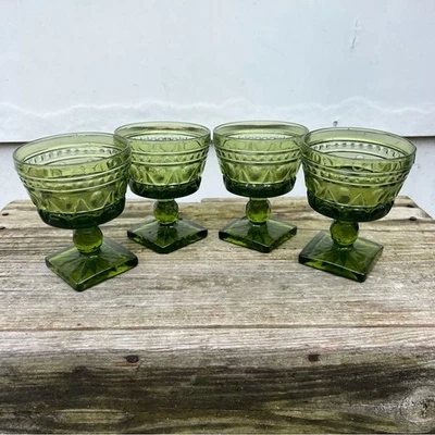Juego de 4 copas de champán Sherbert altas Indiana Glass Colony Park Lane aguacate Foto 1 de 4