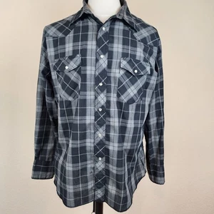 Camicia Wrangler uomo grande nera grigia a quadri cotone perla snap western rodeo - Foto 1 di 5