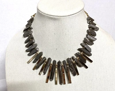 Collar babero llamativo de cuarzo recubierto de titanio tono dorado espaciadores de metal-19" Foto 1 de 4